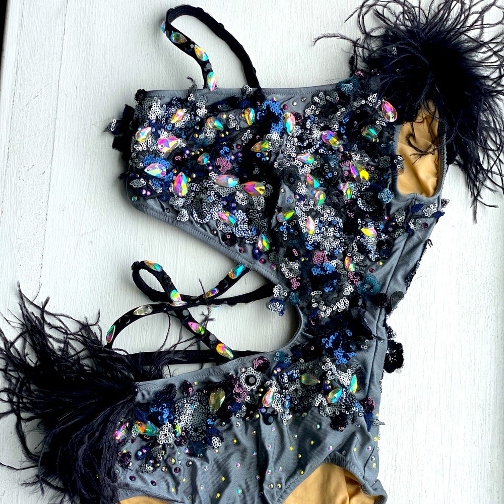 Custom Dance Jazz costume with added Swarovski crystals. Child medium fits 6-8